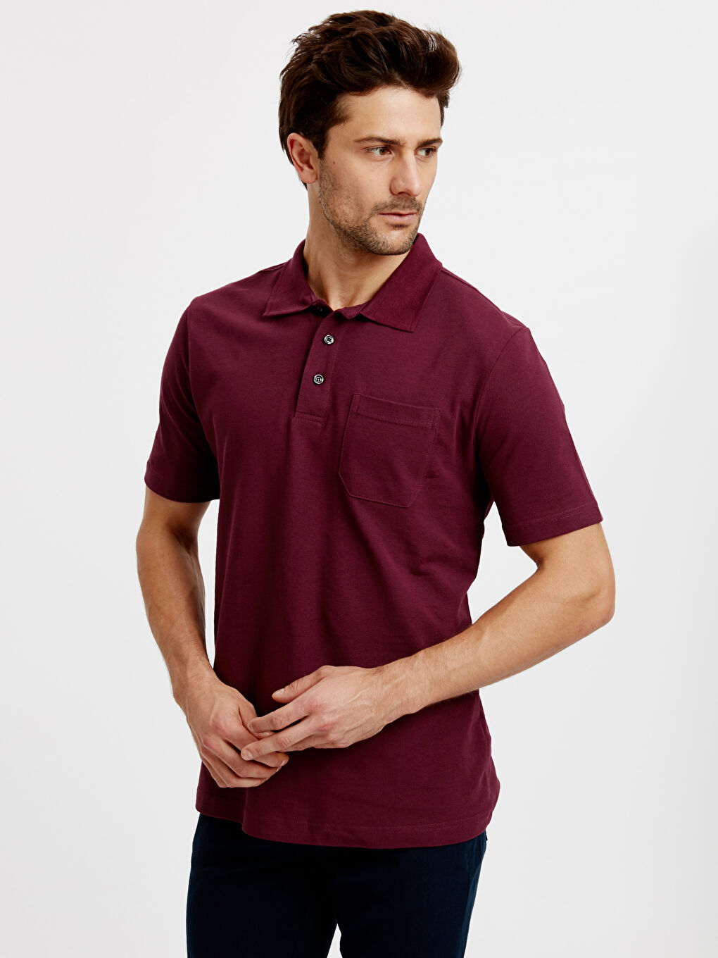 Mürdüm Polo Yaka Kısa Kollu Pike Erkek Tişört-2