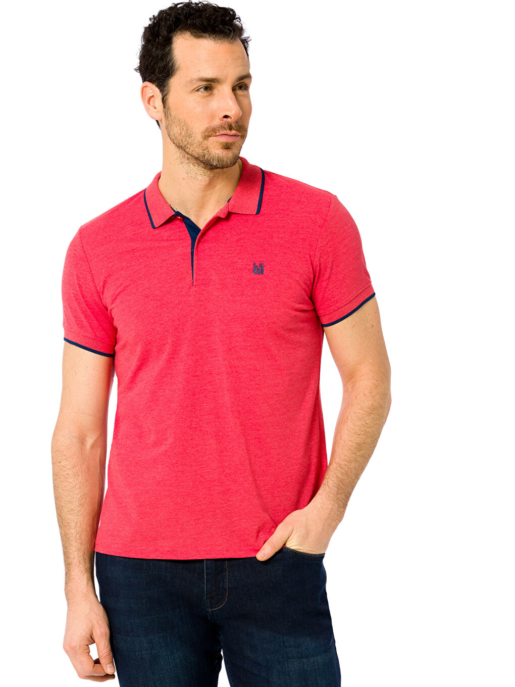 Polo Collar Slim Fit Pique Fabric Men's T-Shirt-1