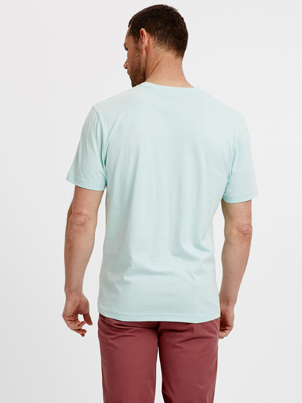 Turkuaz V Yaka Kısa Kollu Basic Pamuklu Tişört-1