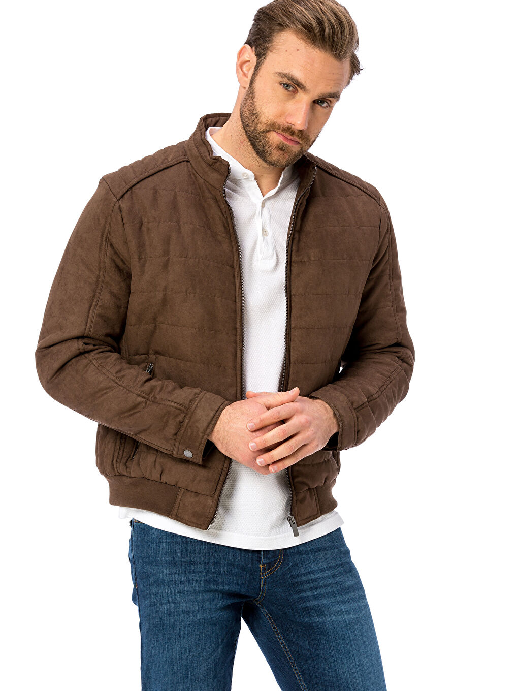 Kahverengi Kahverengı Deri Görünümlü Mont