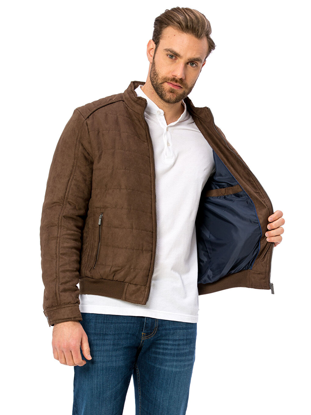 Kahverengi Kahverengı Deri Görünümlü Mont-1