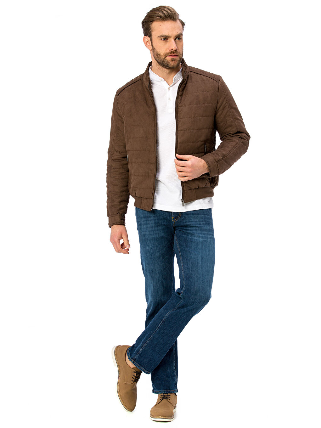 Kahverengi Kahverengı Deri Görünümlü Mont-3