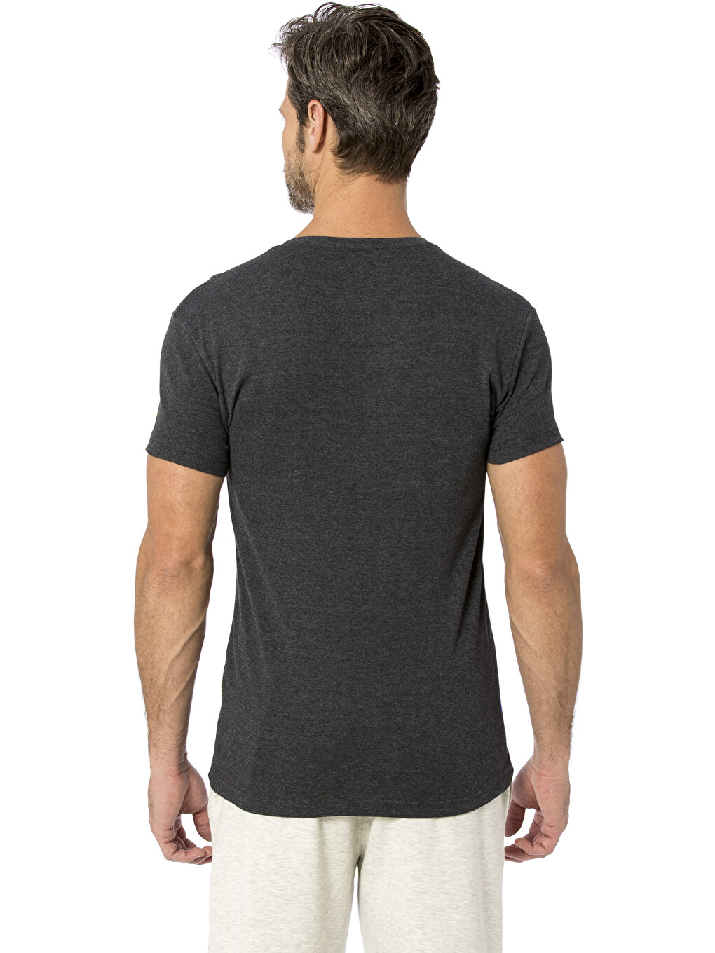 V-Neck and Short Sleeve Cotton T-Shirt-1