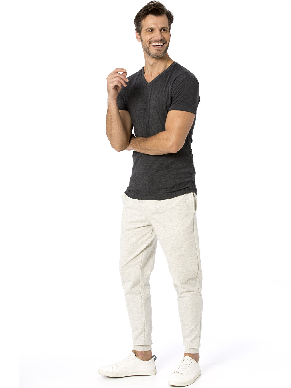 V-Neck and Short Sleeve Cotton T-Shirt-2
