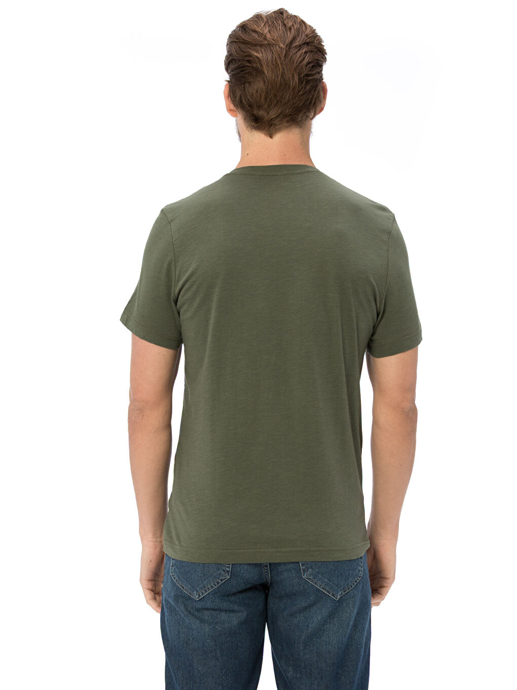 Тениска с V-образно деколте и къс ръкав от памук-2