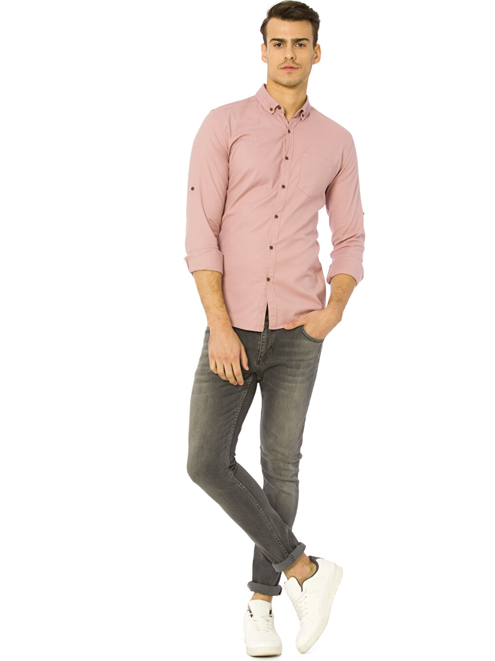 Экстра узкая рубашка с длинным рукавом из оксфордской ткани-2