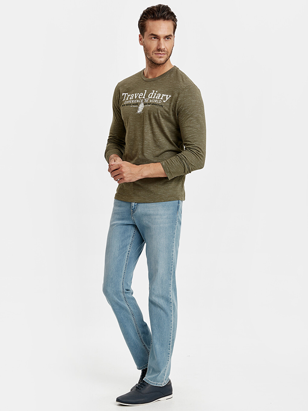 Mashkull Ngjyre Kaki T-shirt-2