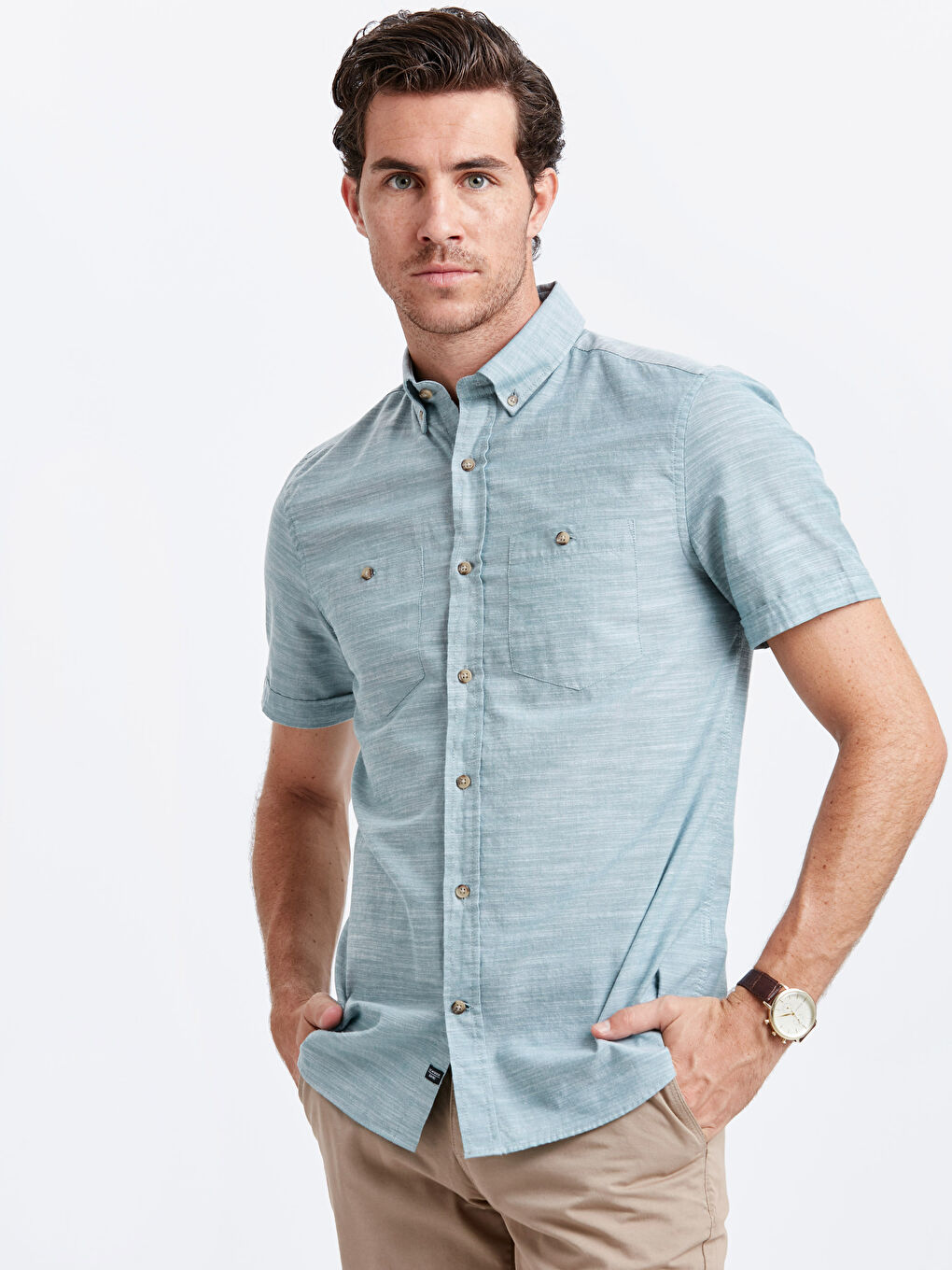 Regular Fit Short Sleeve Poplin Men's Shirt