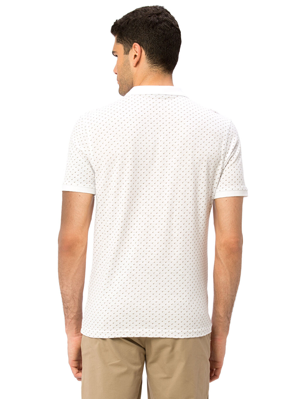 Beyaz Polo Yaka Kısa Kollu Erkek Tişört-1