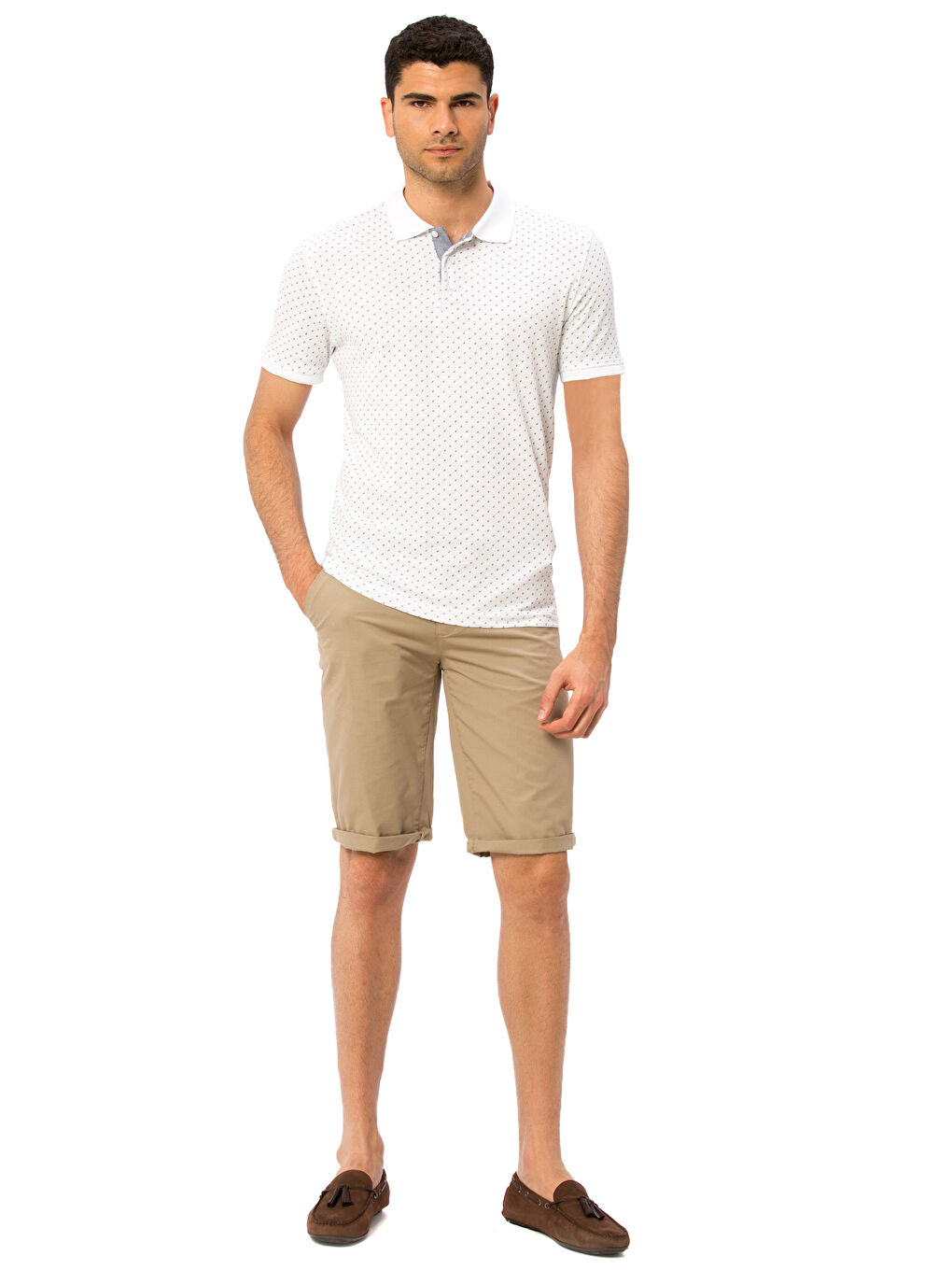 Beyaz Polo Yaka Kısa Kollu Erkek Tişört-2