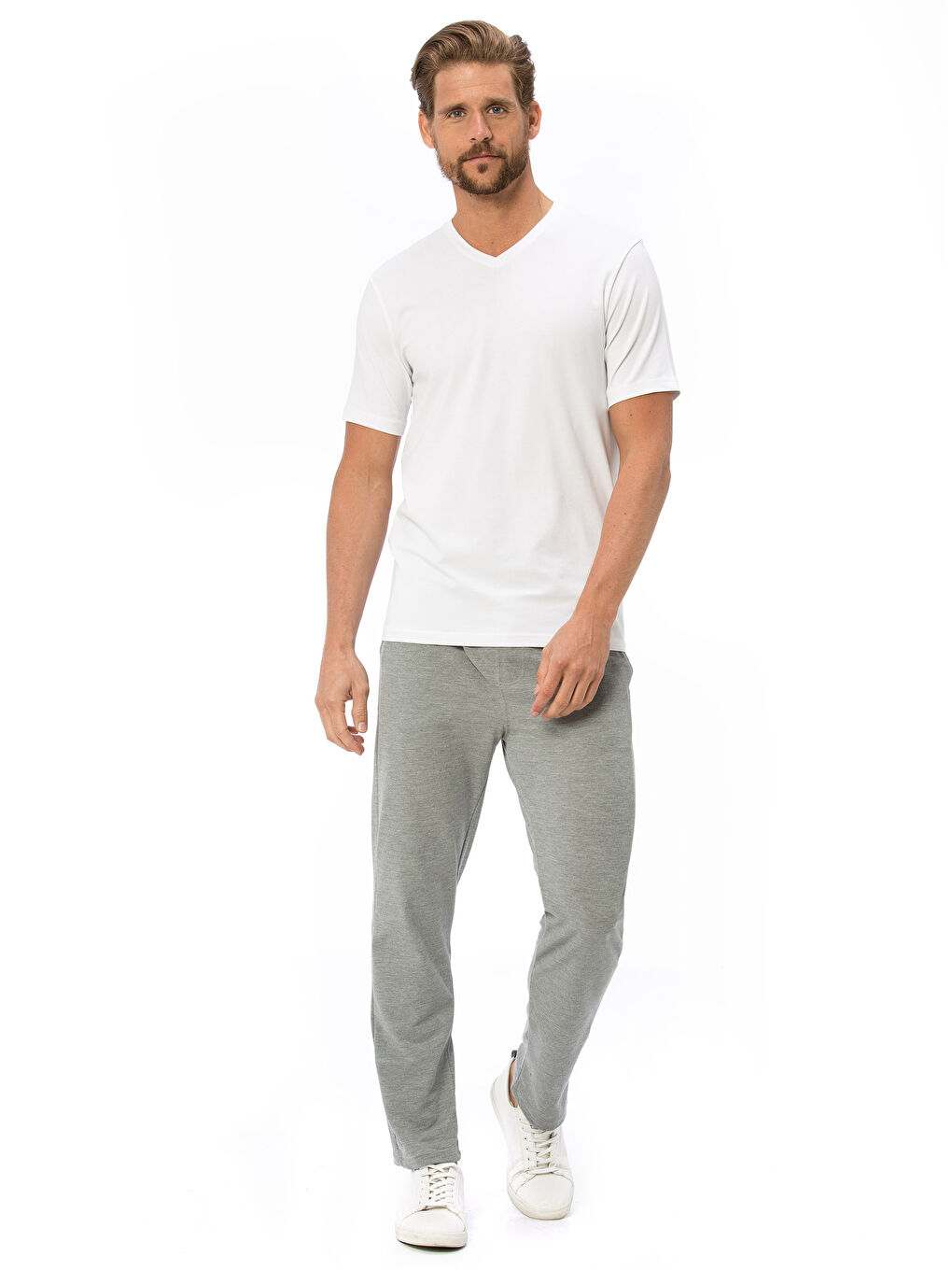 V Neck Short Sleeve Basic Cotton Men's T-shirt-2