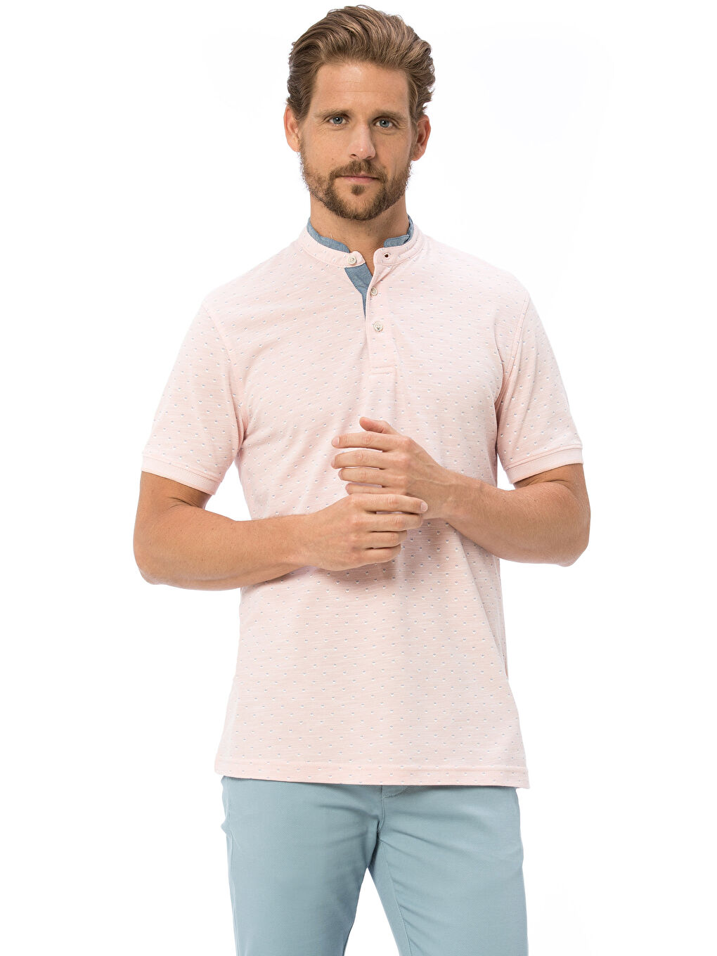 Mercan Hakim Yaka Kısa Kollu Erkek Tişört