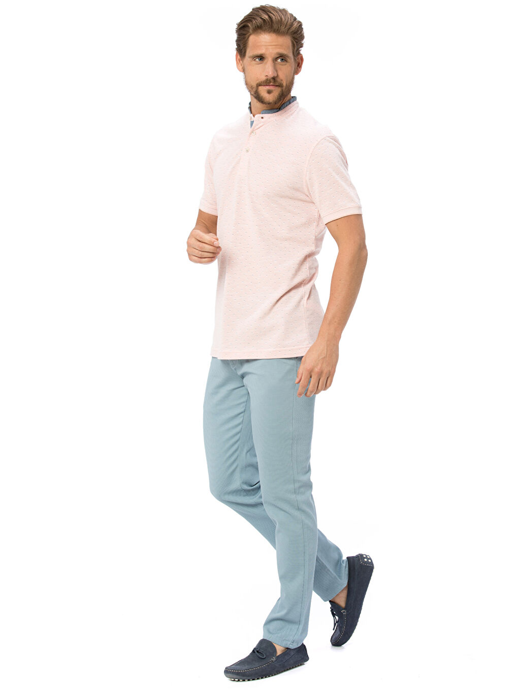 Mercan Hakim Yaka Kısa Kollu Erkek Tişört-2