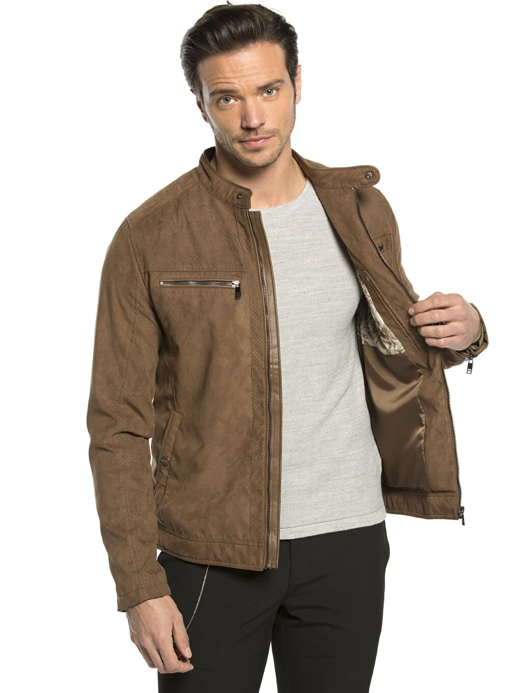 Kahverengi Koyu Kahverengı Deri Görünümlü Mont-2