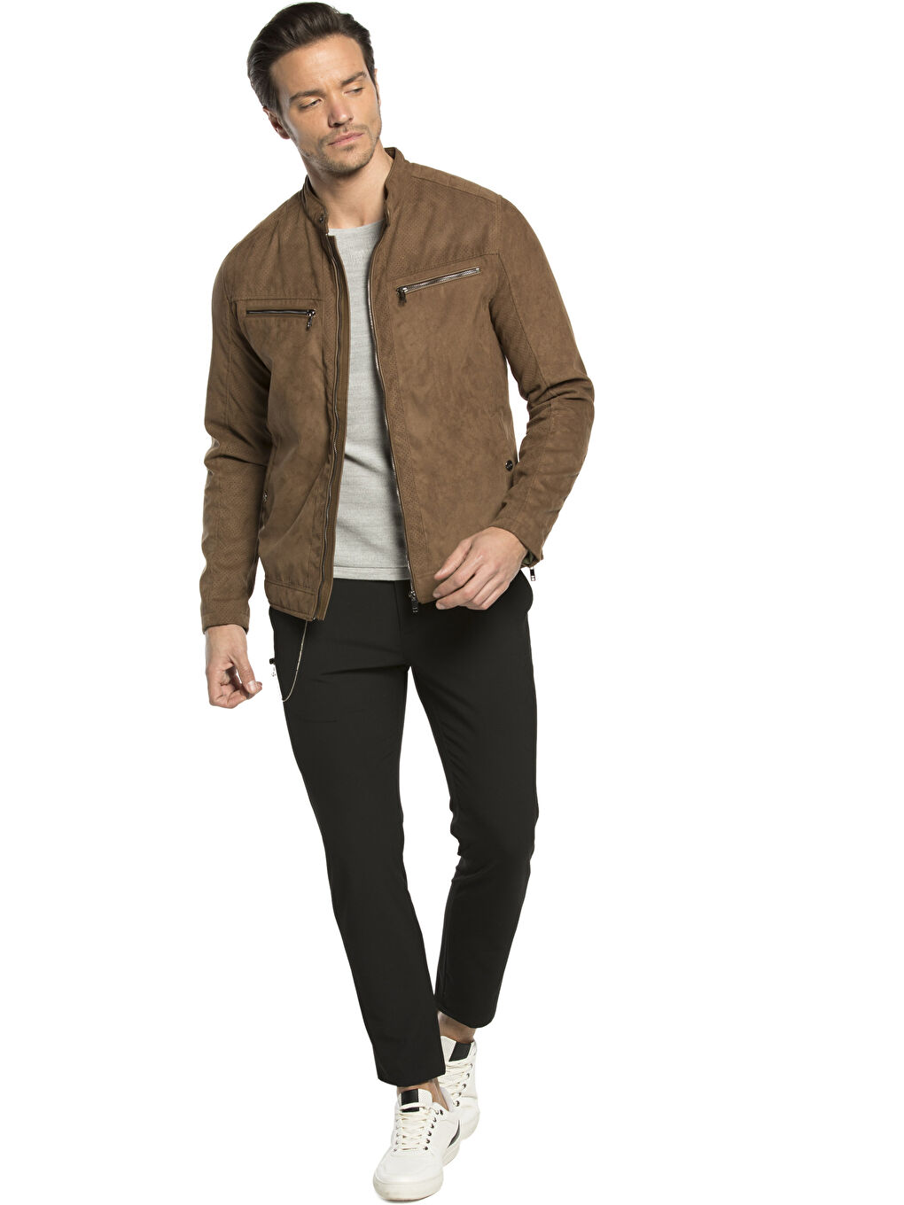 Kahverengi Koyu Kahverengı Deri Görünümlü Mont-4