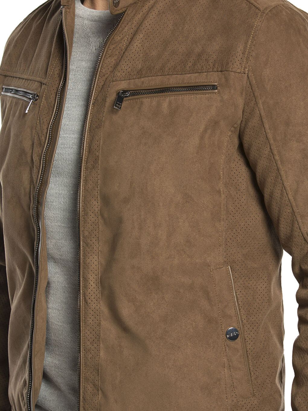 Kahverengi Koyu Kahverengı Deri Görünümlü Mont-5