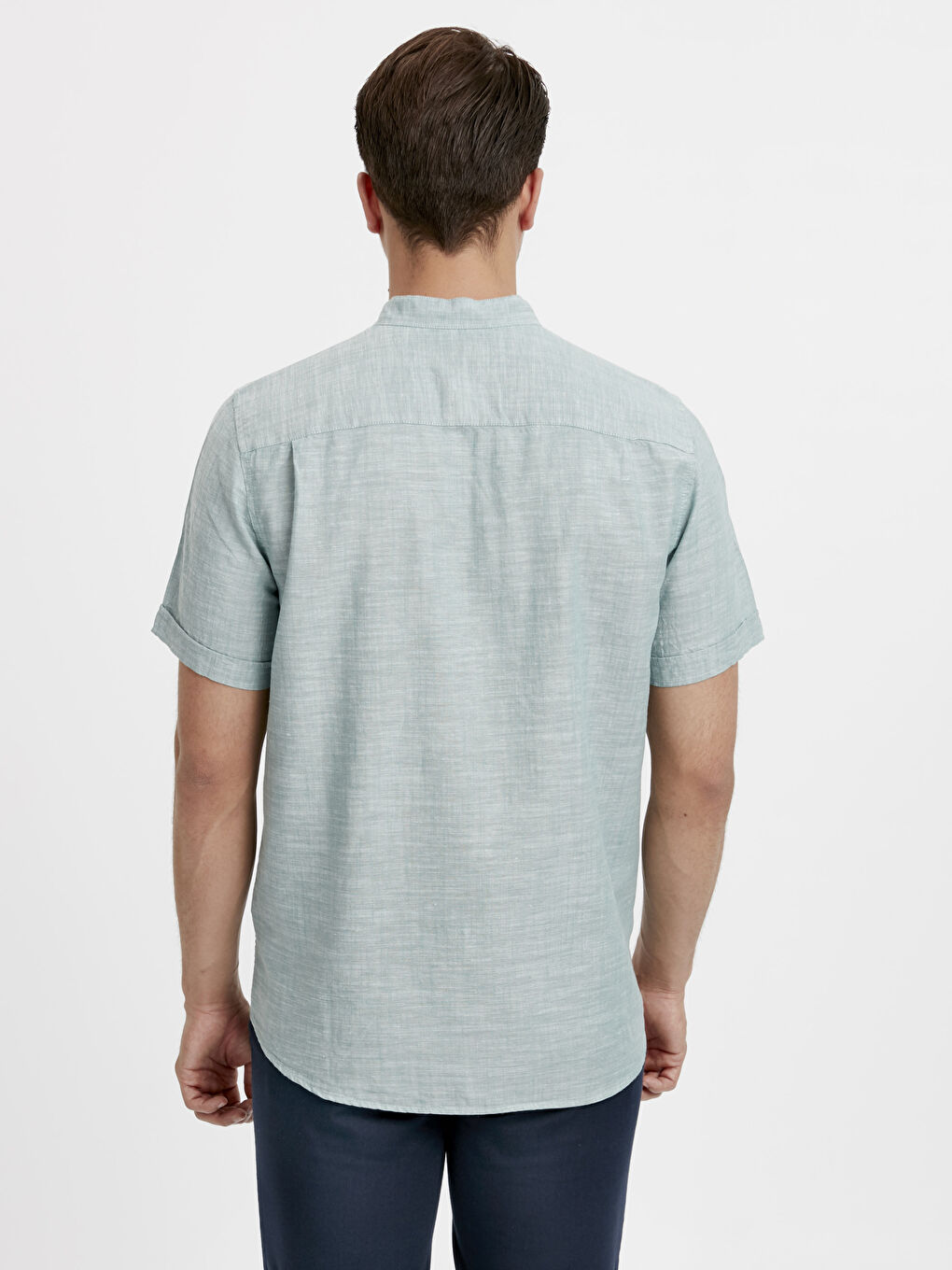 Yeşil Regular Fit Hakim Yaka Kısa Kollu Erkek Gömlek-1