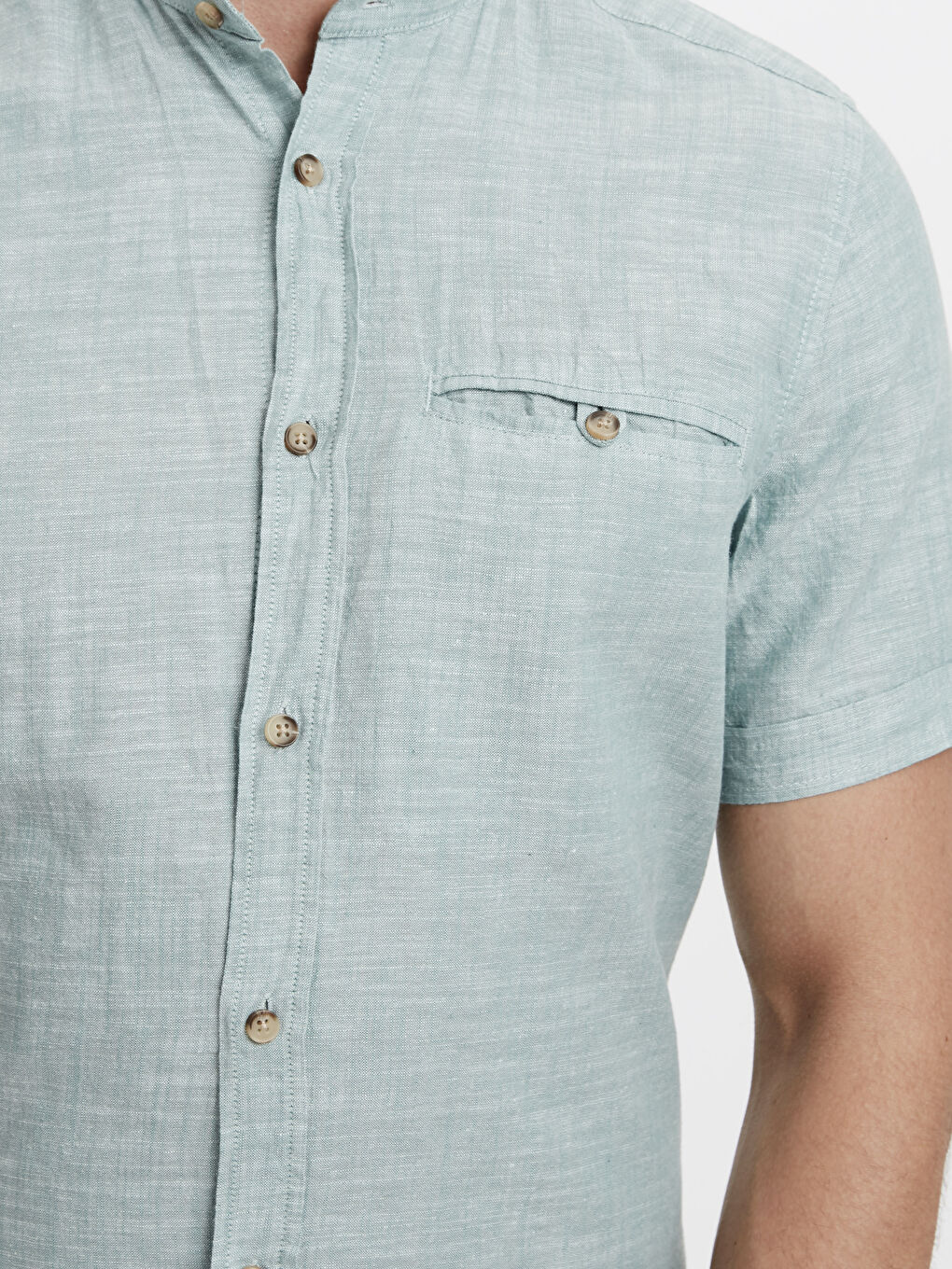 Yeşil Regular Fit Hakim Yaka Kısa Kollu Erkek Gömlek-3