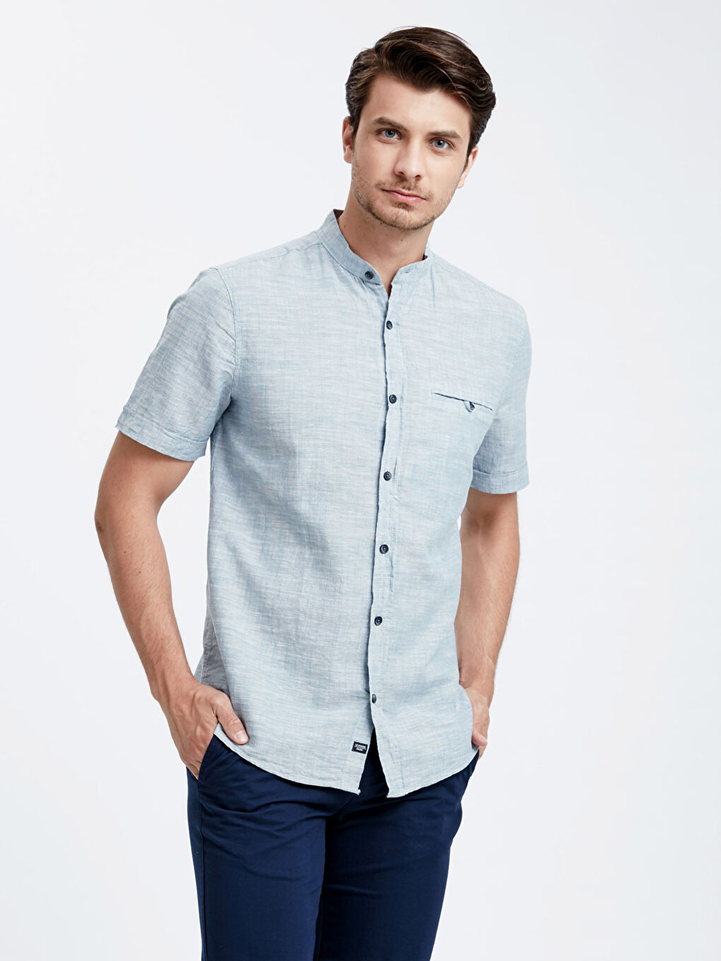 Сорочка Звичайний Крій Комір-стійка Короткий Рукав для Чоловіків