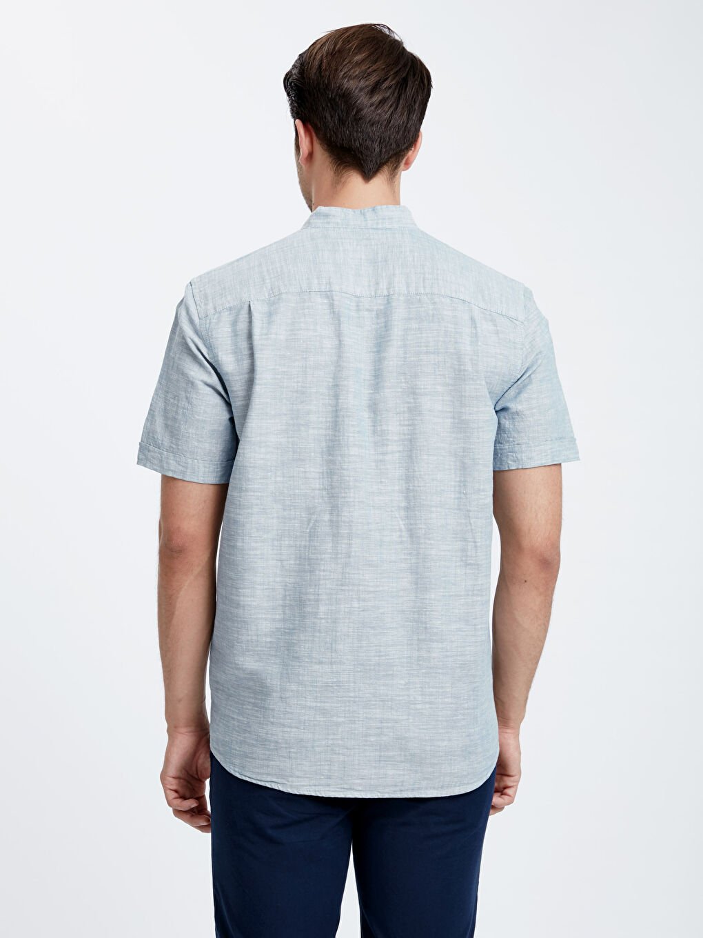 Сорочка Звичайний Крій Комір-стійка Короткий Рукав для Чоловіків-1