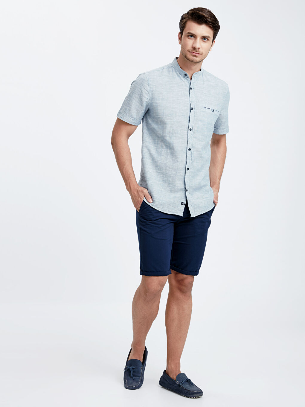 Сорочка Звичайний Крій Комір-стійка Короткий Рукав для Чоловіків-2