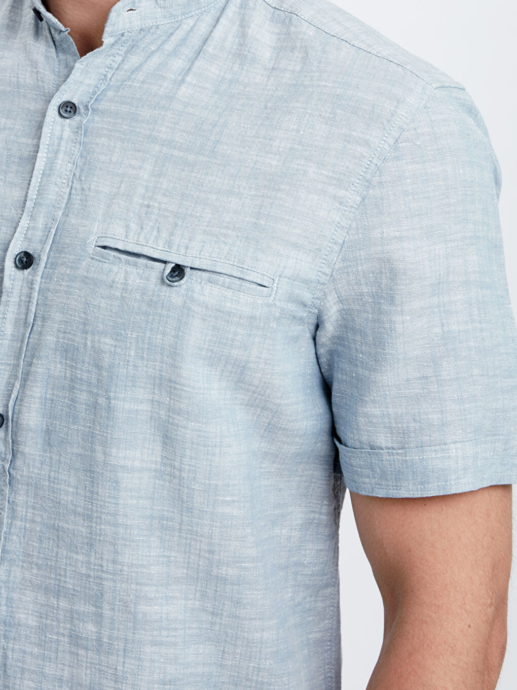 Сорочка Звичайний Крій Комір-стійка Короткий Рукав для Чоловіків-3