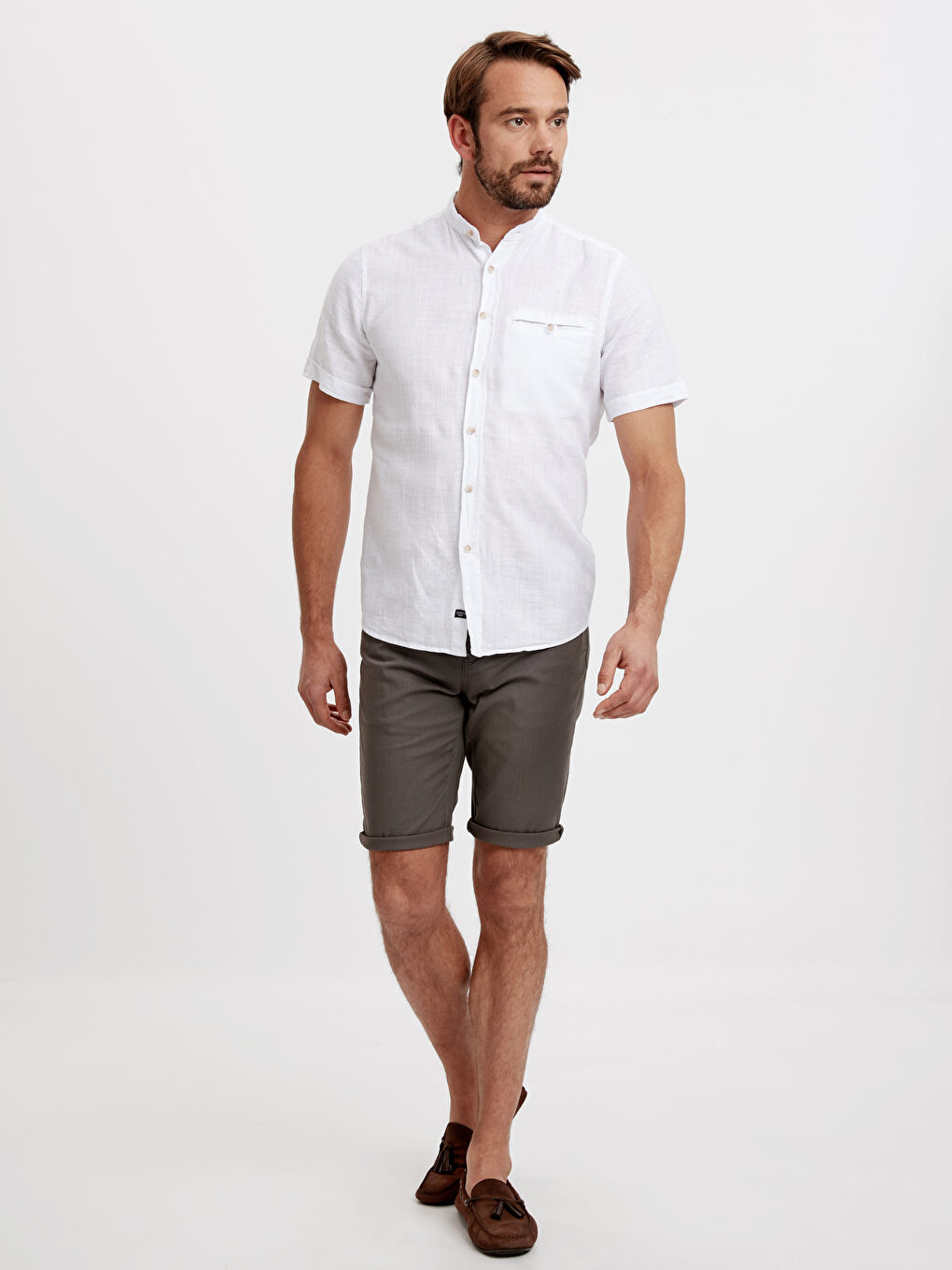 LCWAIKIKI Classic Regular Fit Grandad Collar Short Sleeve Men's Shirt -8SG162Z8-J5E