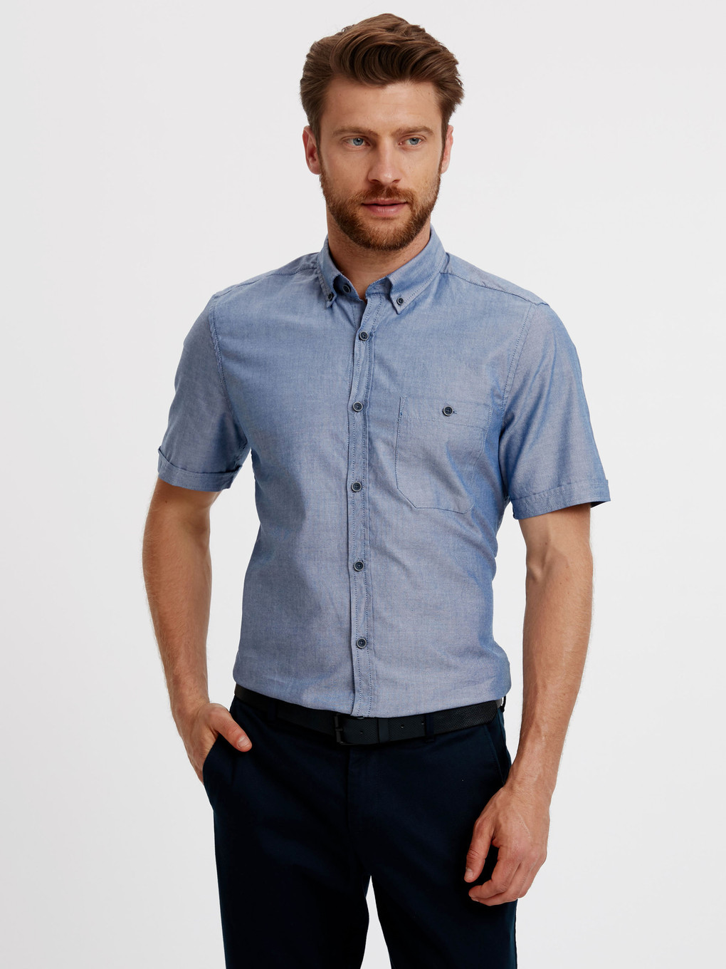 İndigo Slim Fit Kısa Kollu Erkek Gömlek