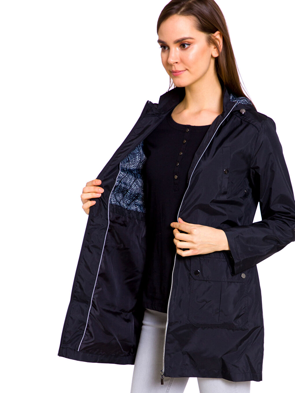 Woman BLACK Raincoat-1