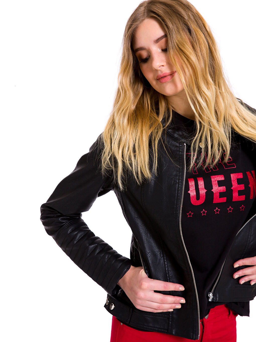 Yeni Siyah Deri Görünümlü Mont