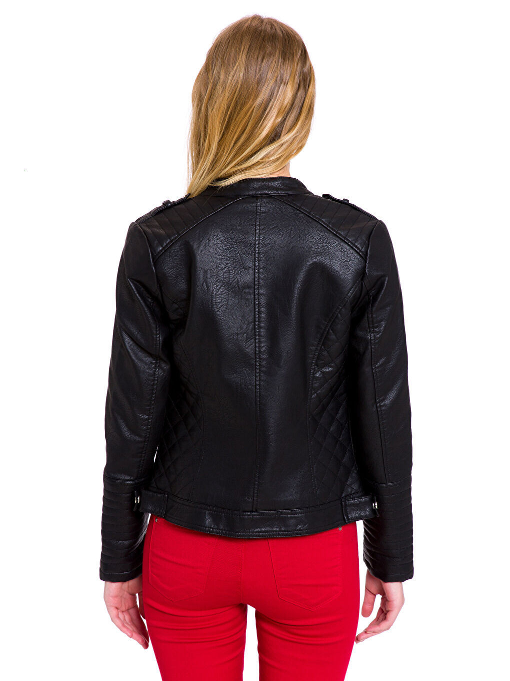 Yeni Siyah Deri Görünümlü Mont-1