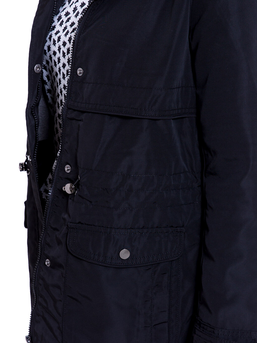 Siyah Dik Yaka Düz Uzun Kollu Kadın Mont-5