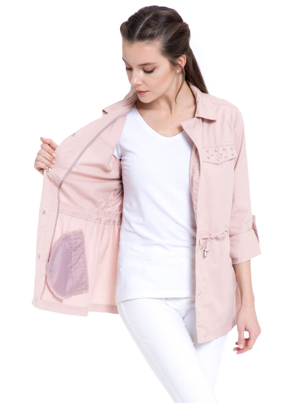 Pembe Kadın İnce Parka-1