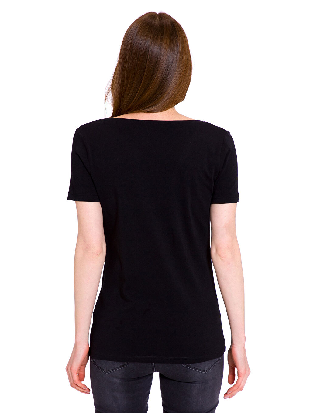 تيشيرت قطني سادة للسيدات بفتحة رقبة على شكل حرف V وقصة عادية وأكمام قصيرة-1