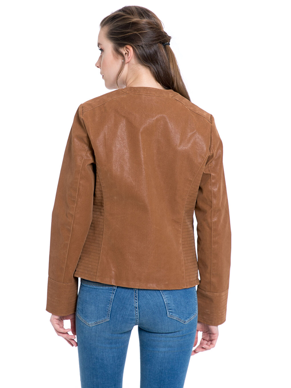 Kahverengi Kadın Deri Görünümlü Mont-1