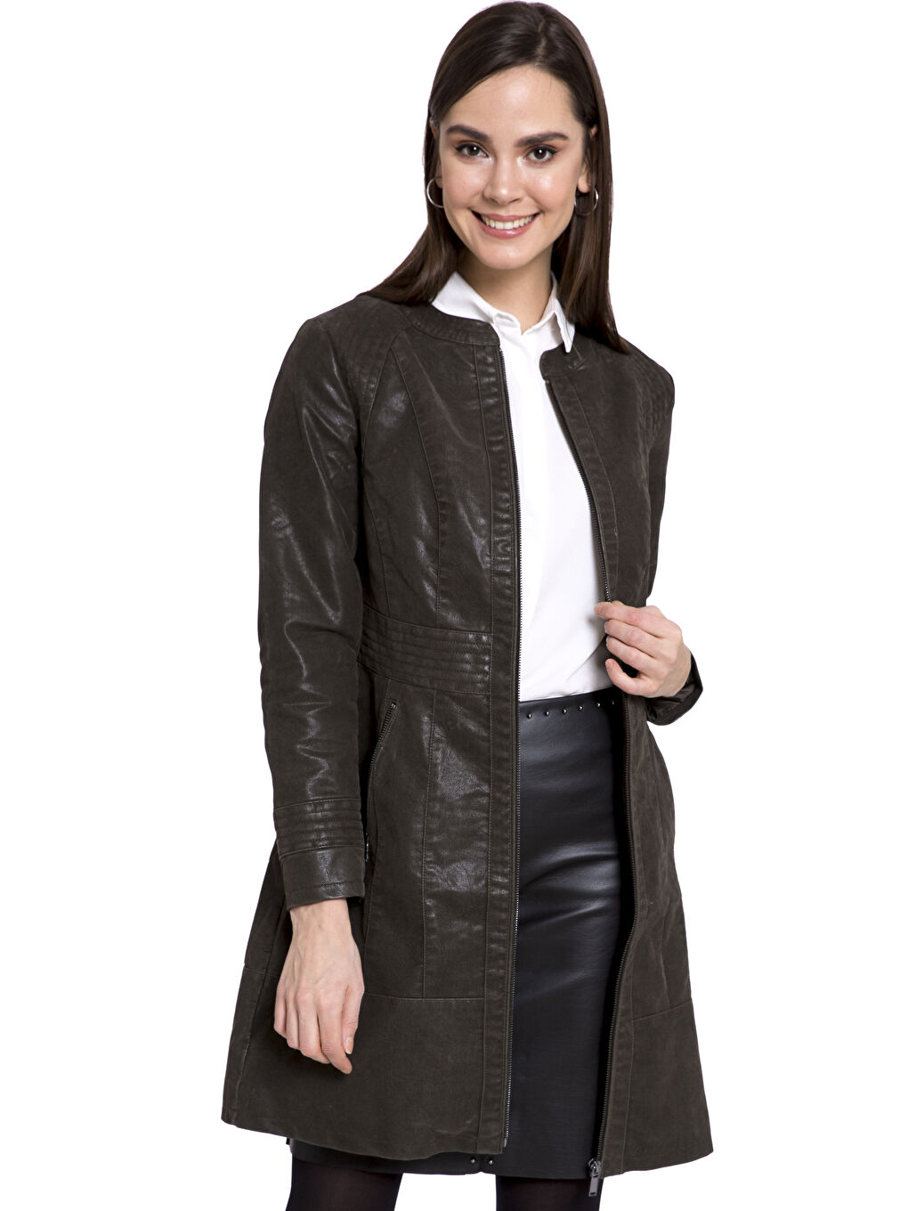Woman KHAKI Faux Leather Coat