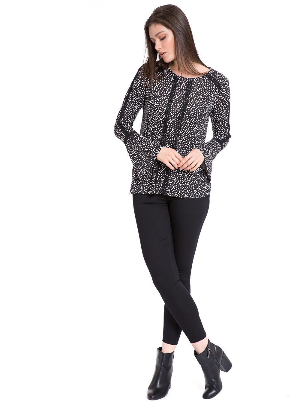 Crew Neck Embroidered Long Sleeve Viscose Women's T-Shirt-2