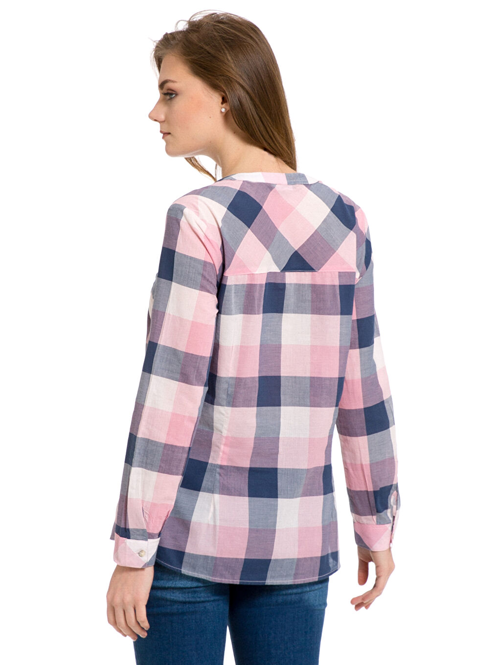 Long Sleeve Poplin Women's Plaid Voile Shirt-1