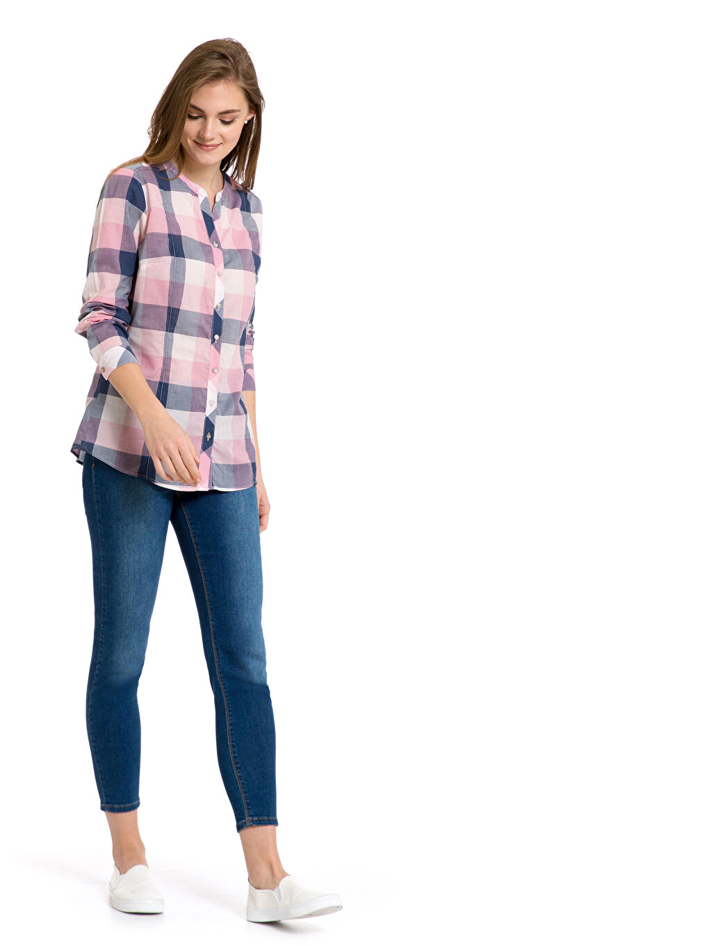 Long Sleeve Poplin Women's Plaid Voile Shirt-2