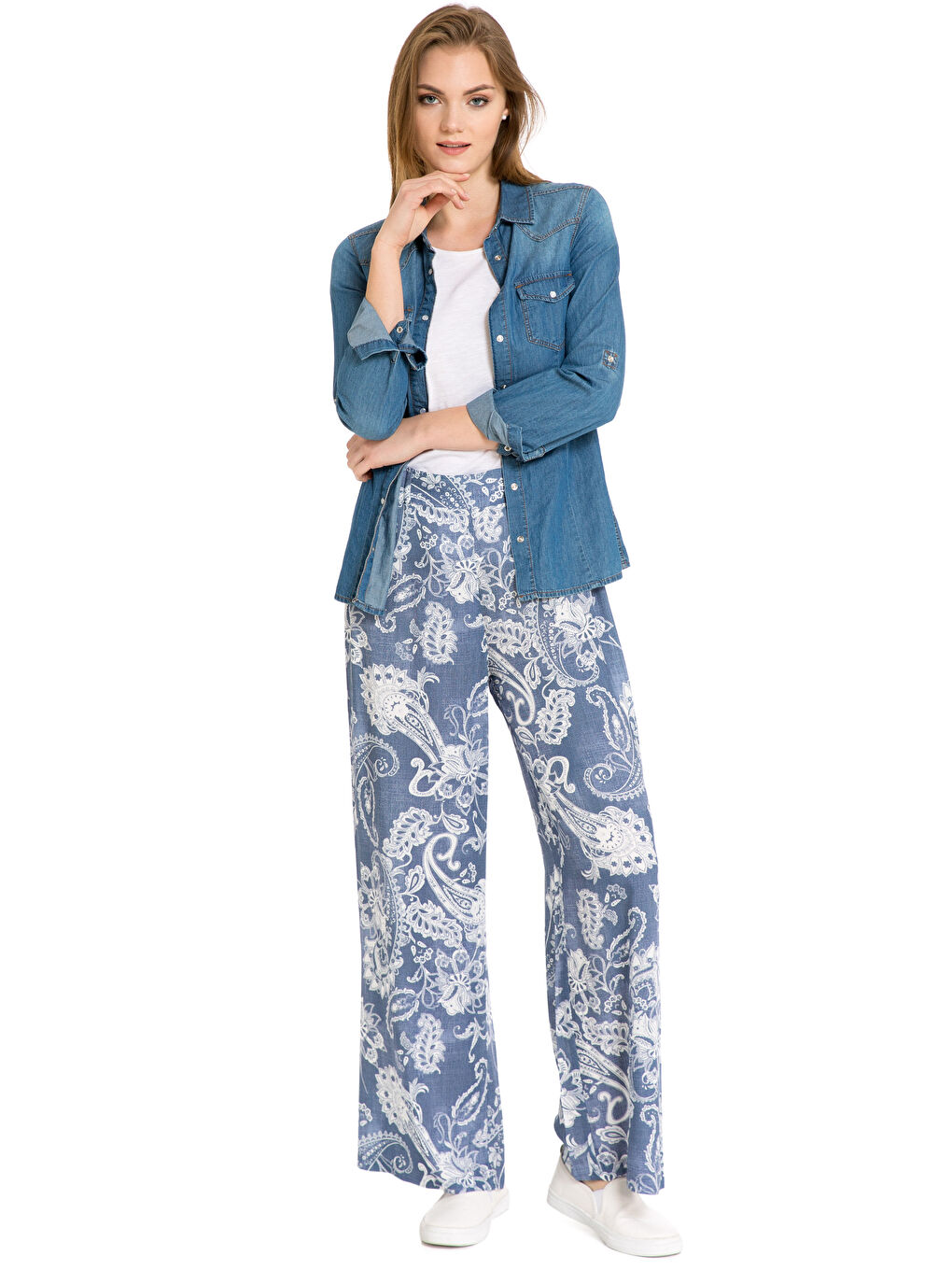Elasticated Waist Patterned Women's Trousers