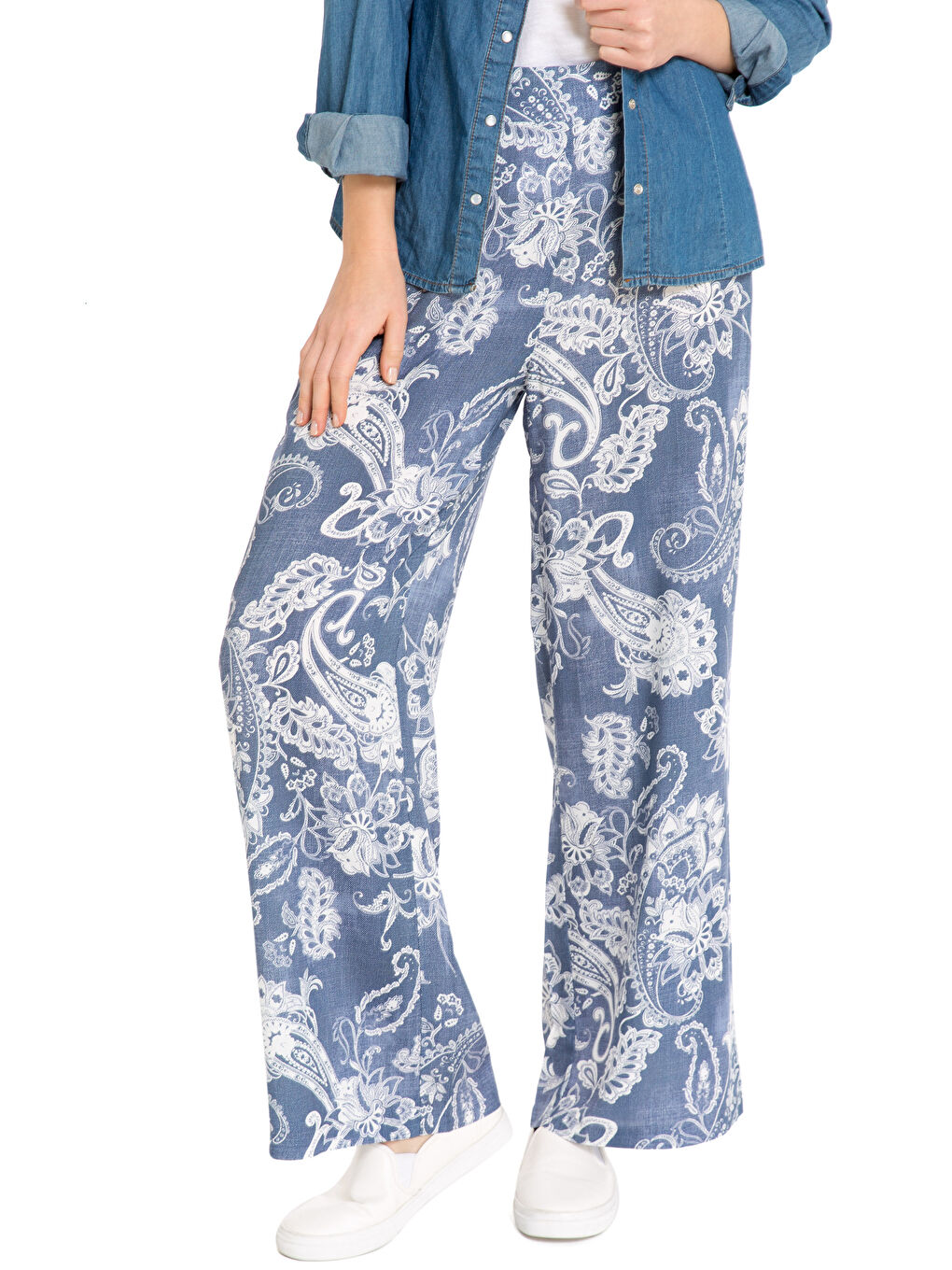 Elasticated Waist Patterned Women's Trousers-1