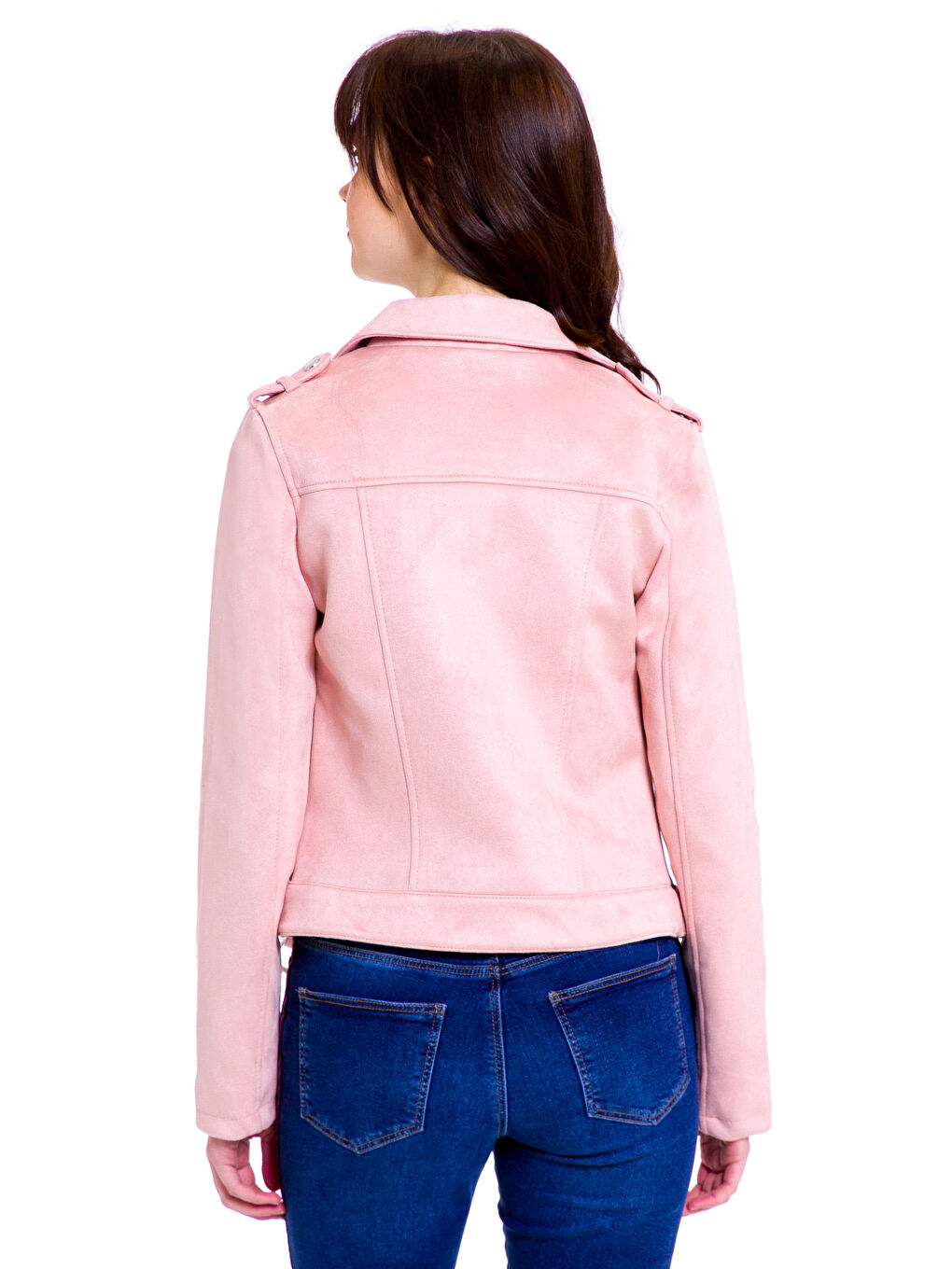 Toz Pembe Deri Görünümlü Mont-1