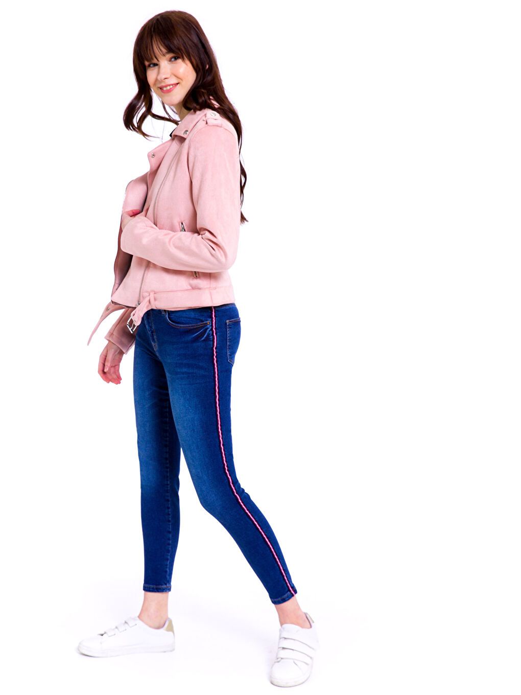 Toz Pembe Deri Görünümlü Mont-2