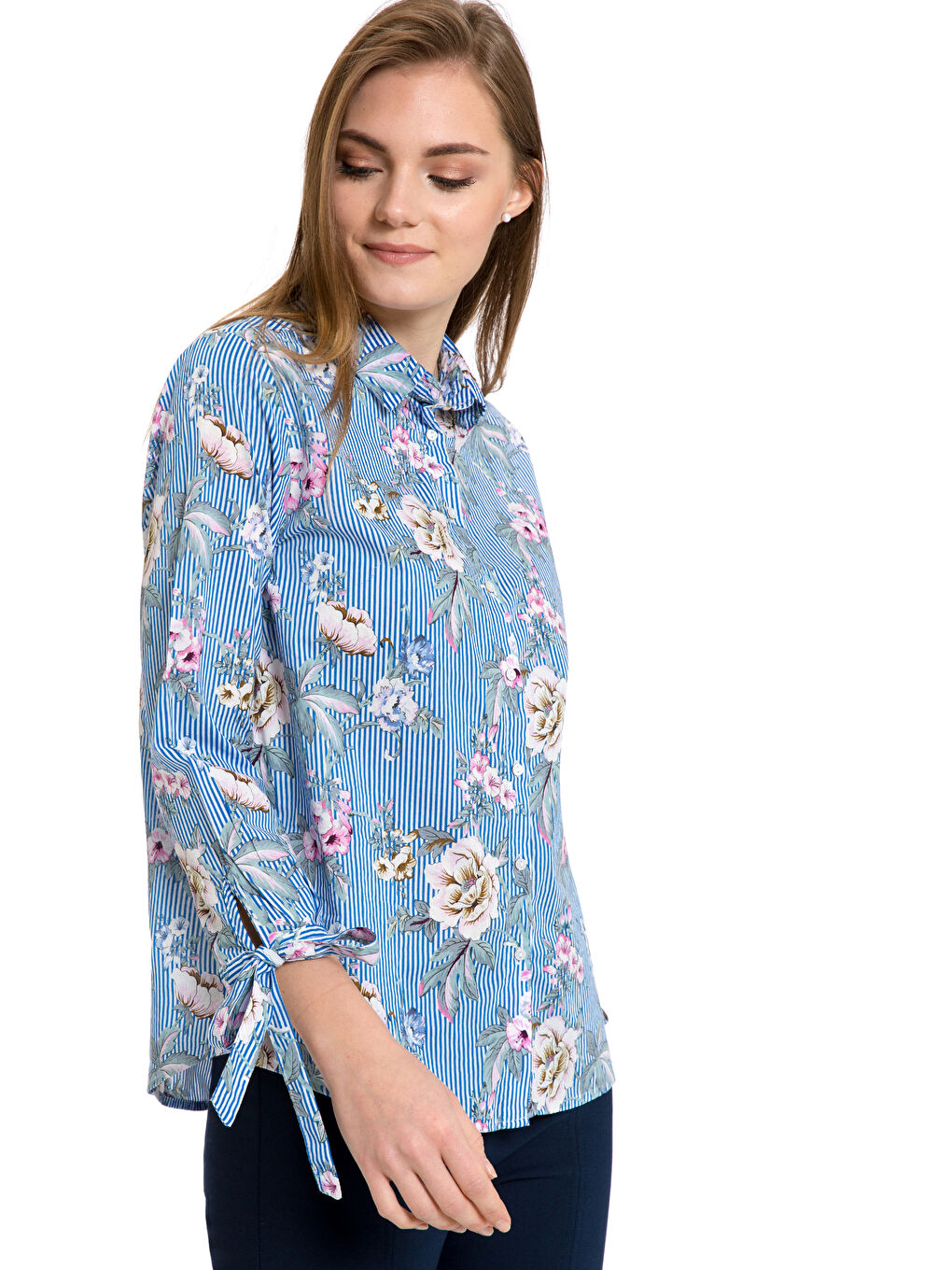 Chemise Col de Chemise Manches Longues Popeline pour Femmes