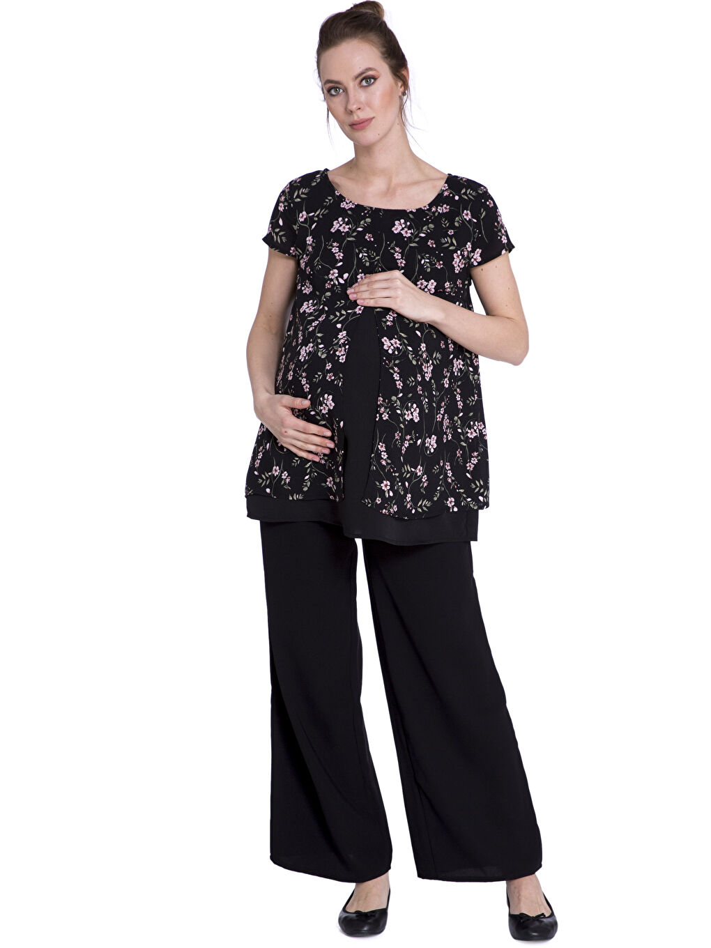 Siyah Çiçek Desenli Kadın Bluz-2
