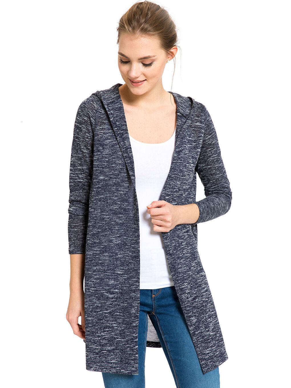 Lacivert Melanj Fermuarlı Sweatshirt