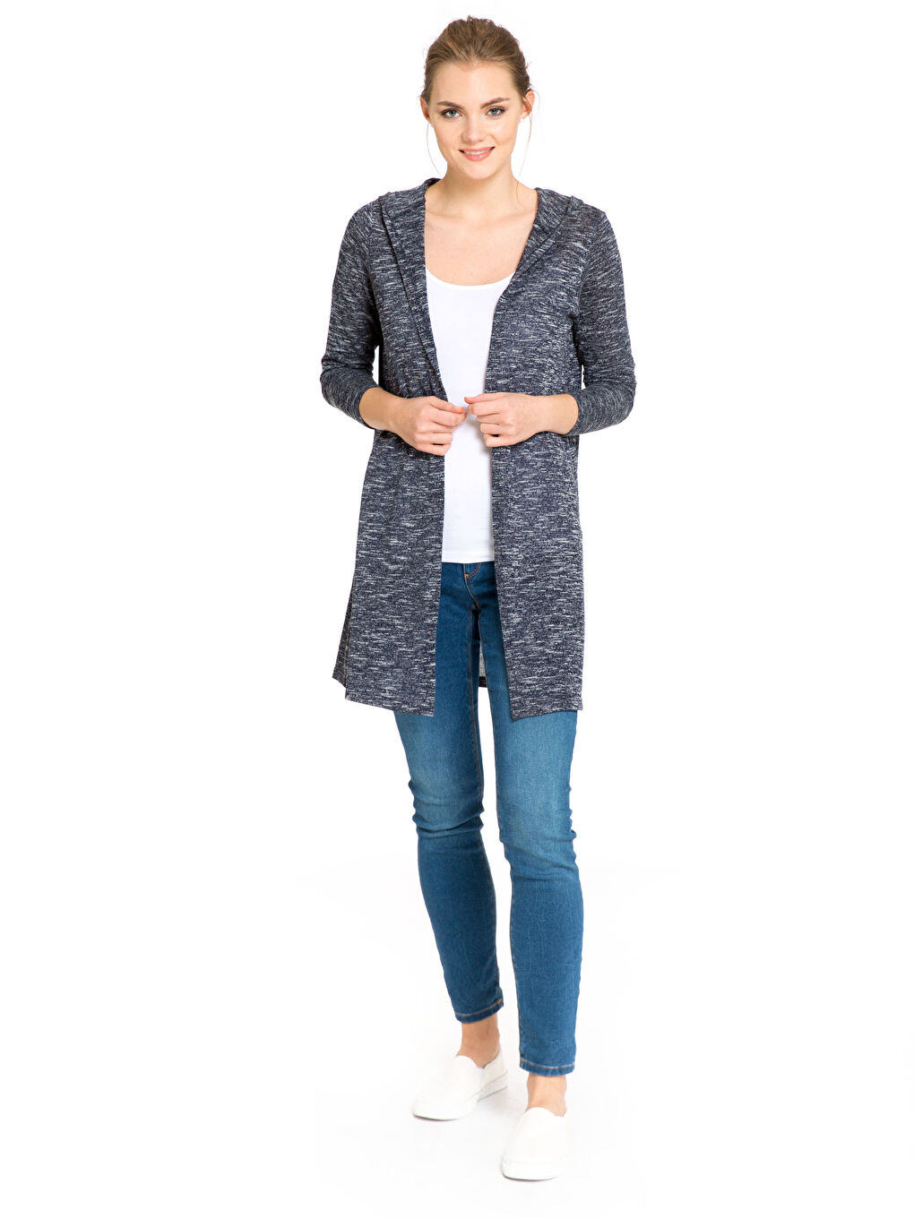 Lacivert Melanj Fermuarlı Sweatshirt-2