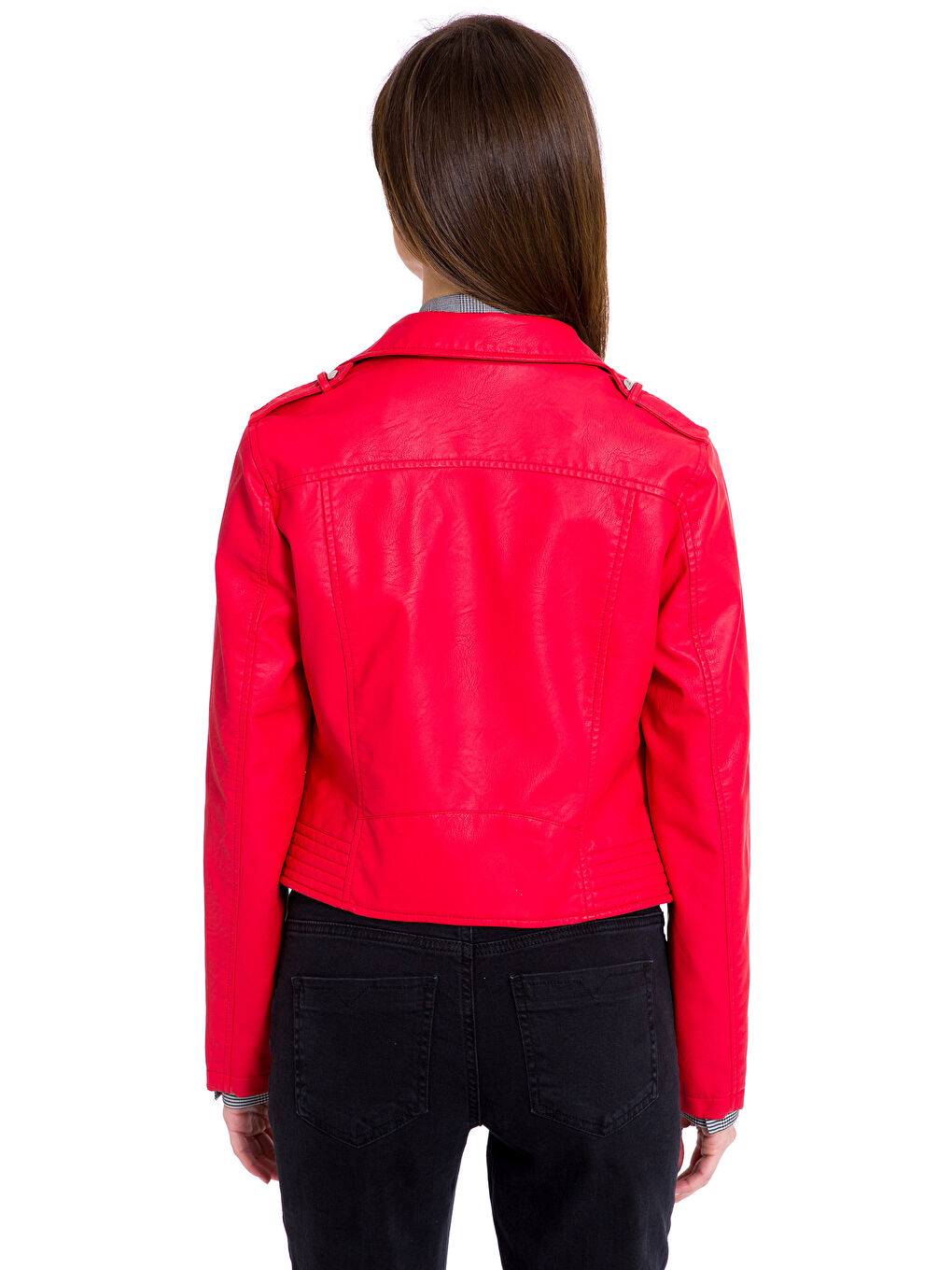 Kırmızı Deri Görünümlü Mont-2