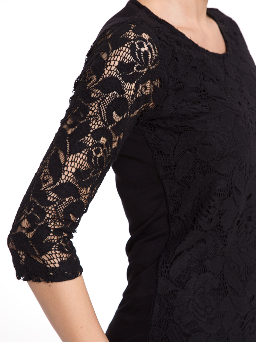 Crew Neck Lace Detail Women's T-Shirt-3