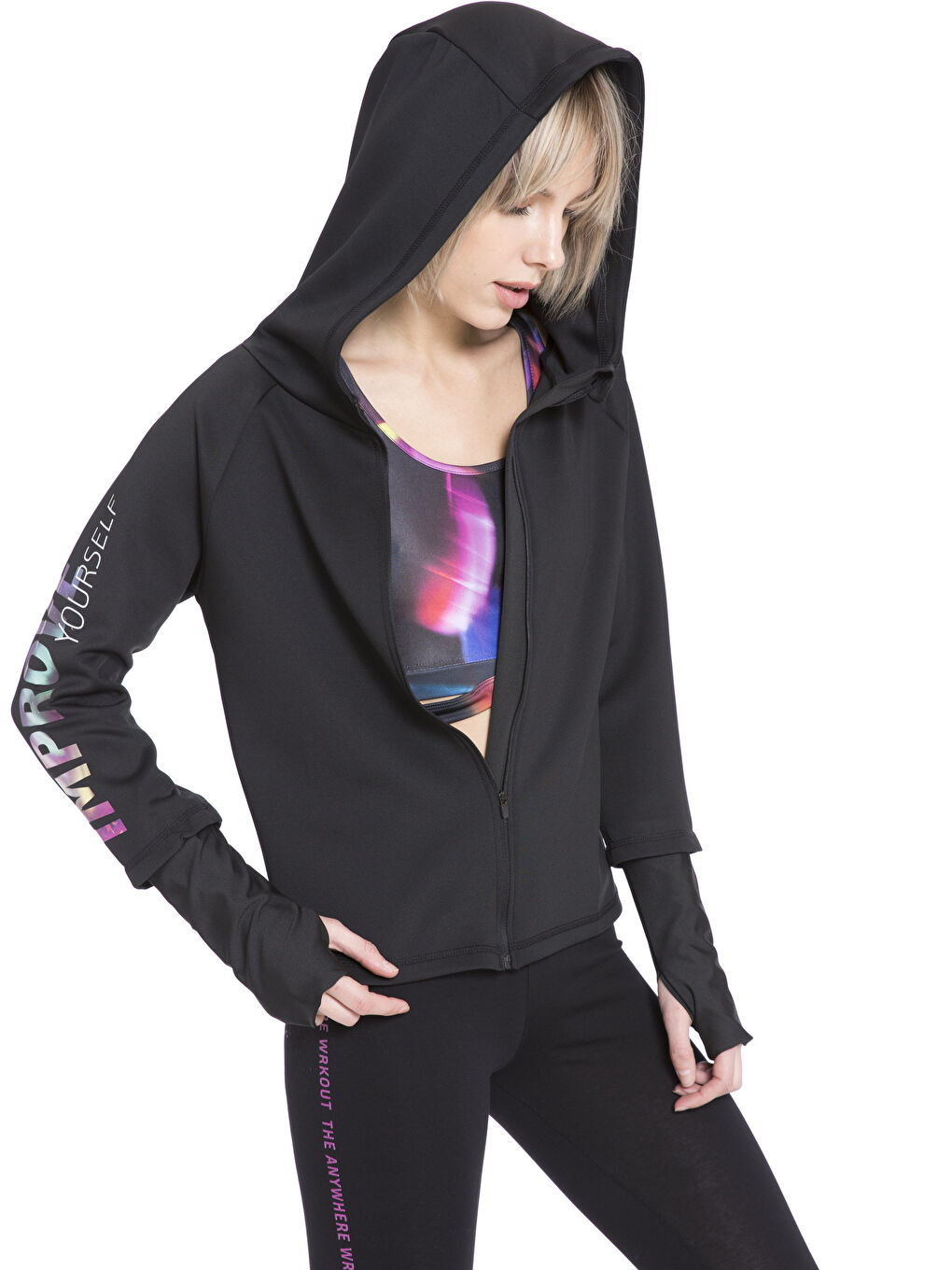 Женщины Черный Толстовка на молнии-1